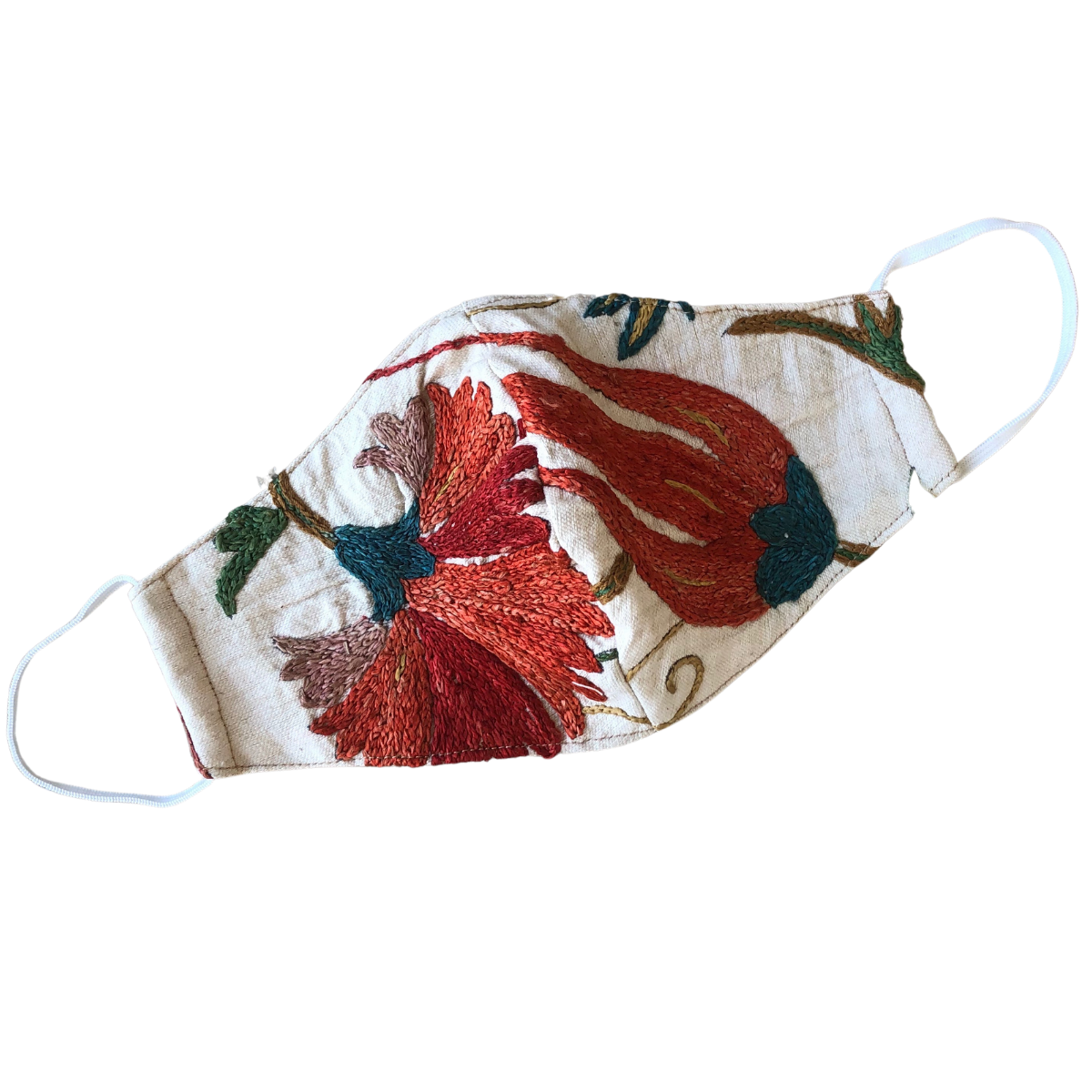 Red and Orange Tulip Hand Embroidered Suzani Face Mask