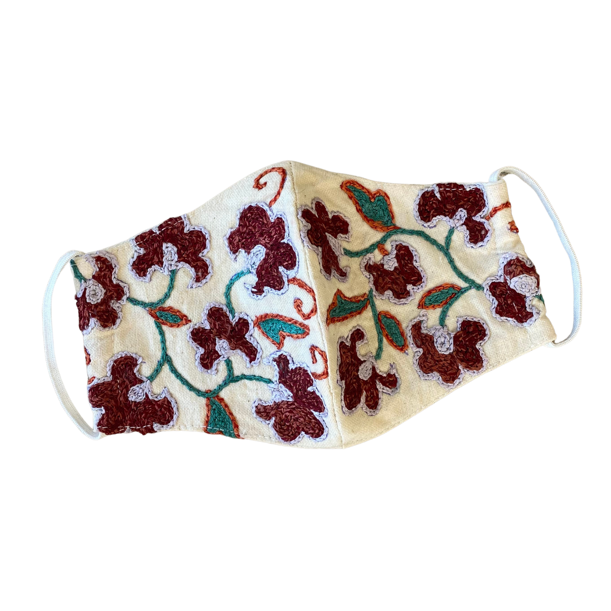 wine and lavender hand embroidered suzani face mask