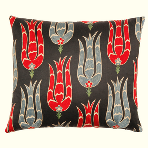 Black, Red, and Blue Floral Suzani Pillow Straight with Firat Back