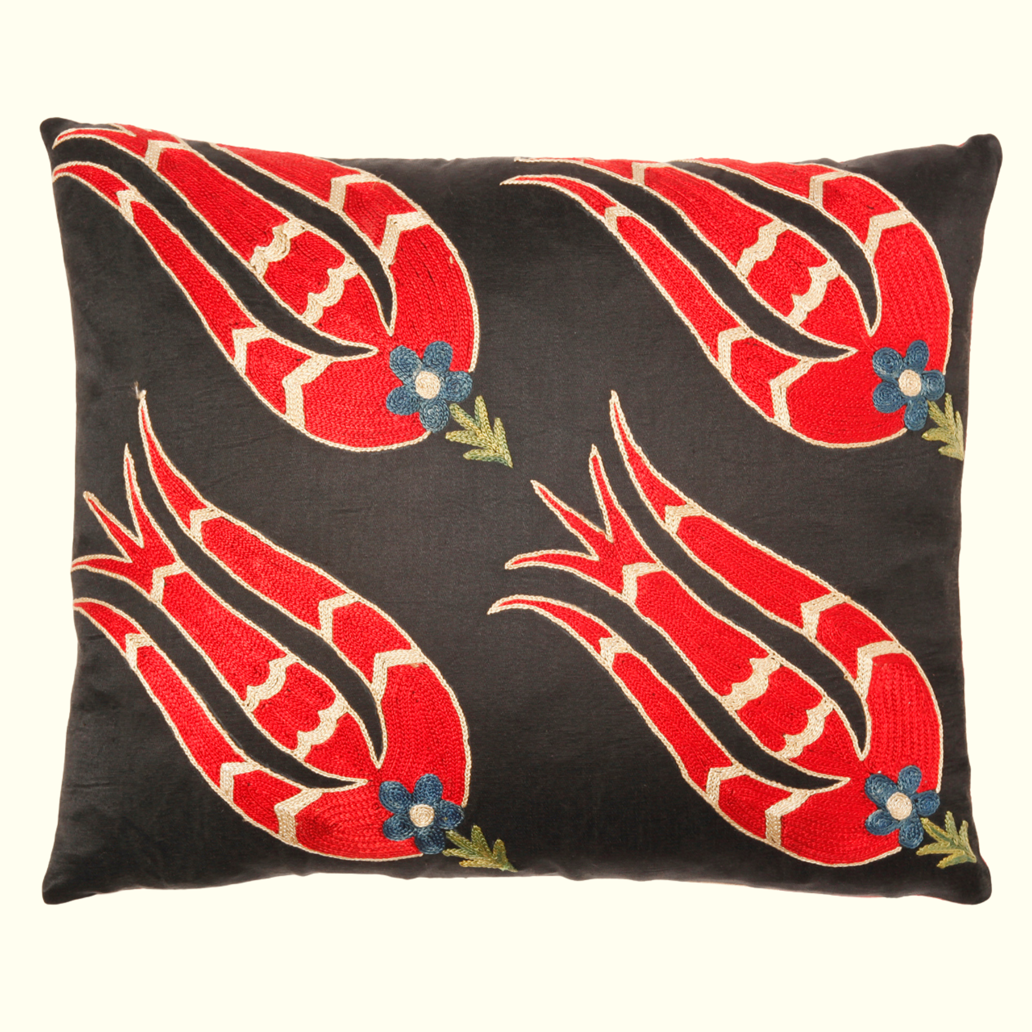 Black and Red Floral Suzani Pillow