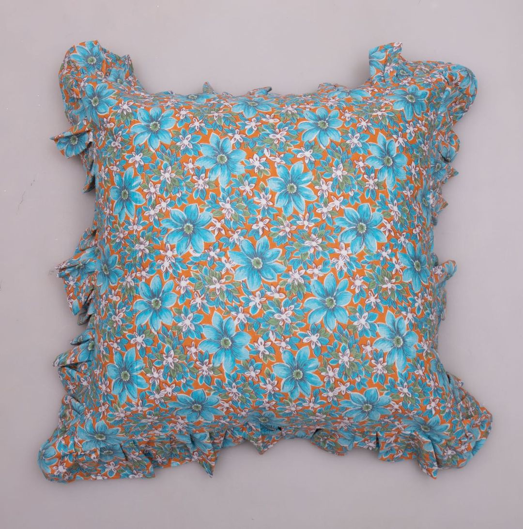 Blue and Orange Roller Cloth Ruffle Pillows