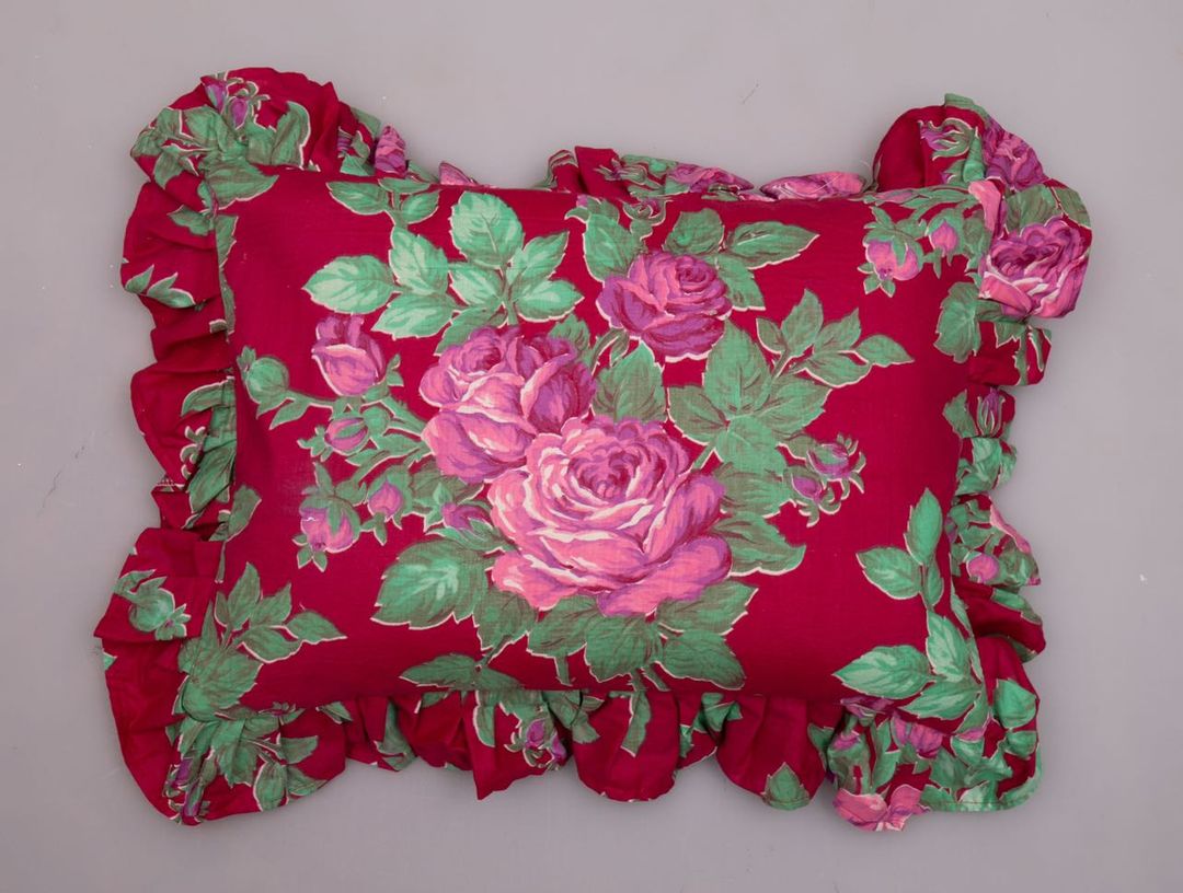 Red, Mint, and Rose Roller Cloth Ruffle Pillows