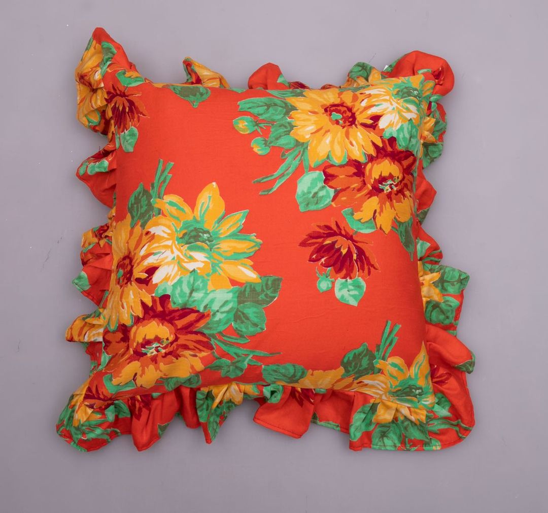 Orange and Yellow Roller Cloth Ruffle Pillows