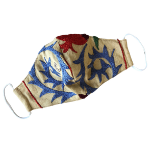 Blue and Coral Hand Embroidered Suzani Face Mask