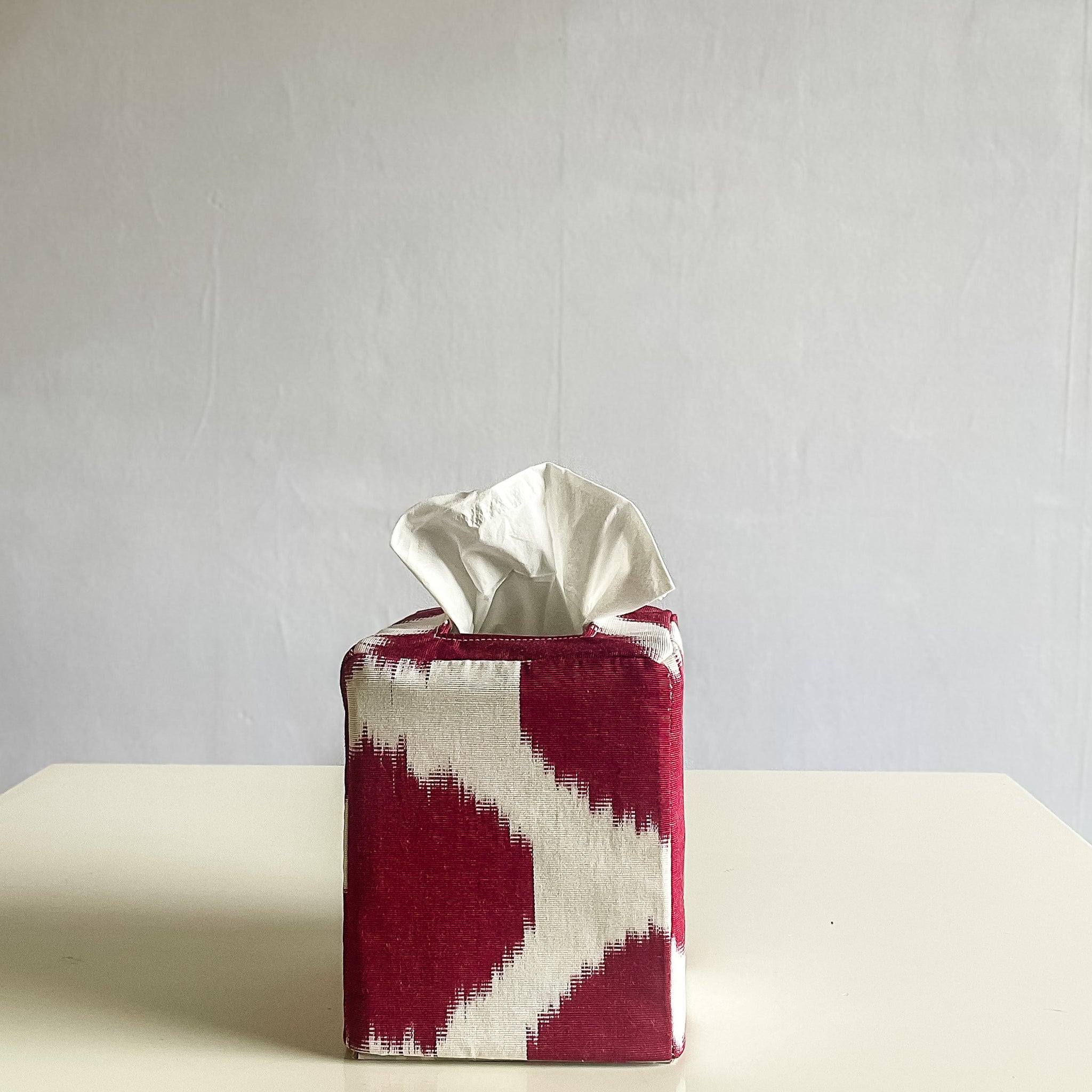 Pink and White Ikat Fabric Tissue Box Cover