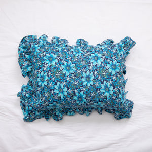 Blue Roller Cloth Ruffle Lumbar Pillow