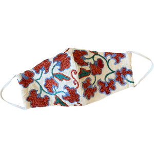 Hand embroidered rust and periwinkle suzani face mask